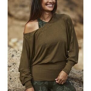 Free People Movement Olive Green Sky High Long Sleeve Dolman Top Workout Fitness